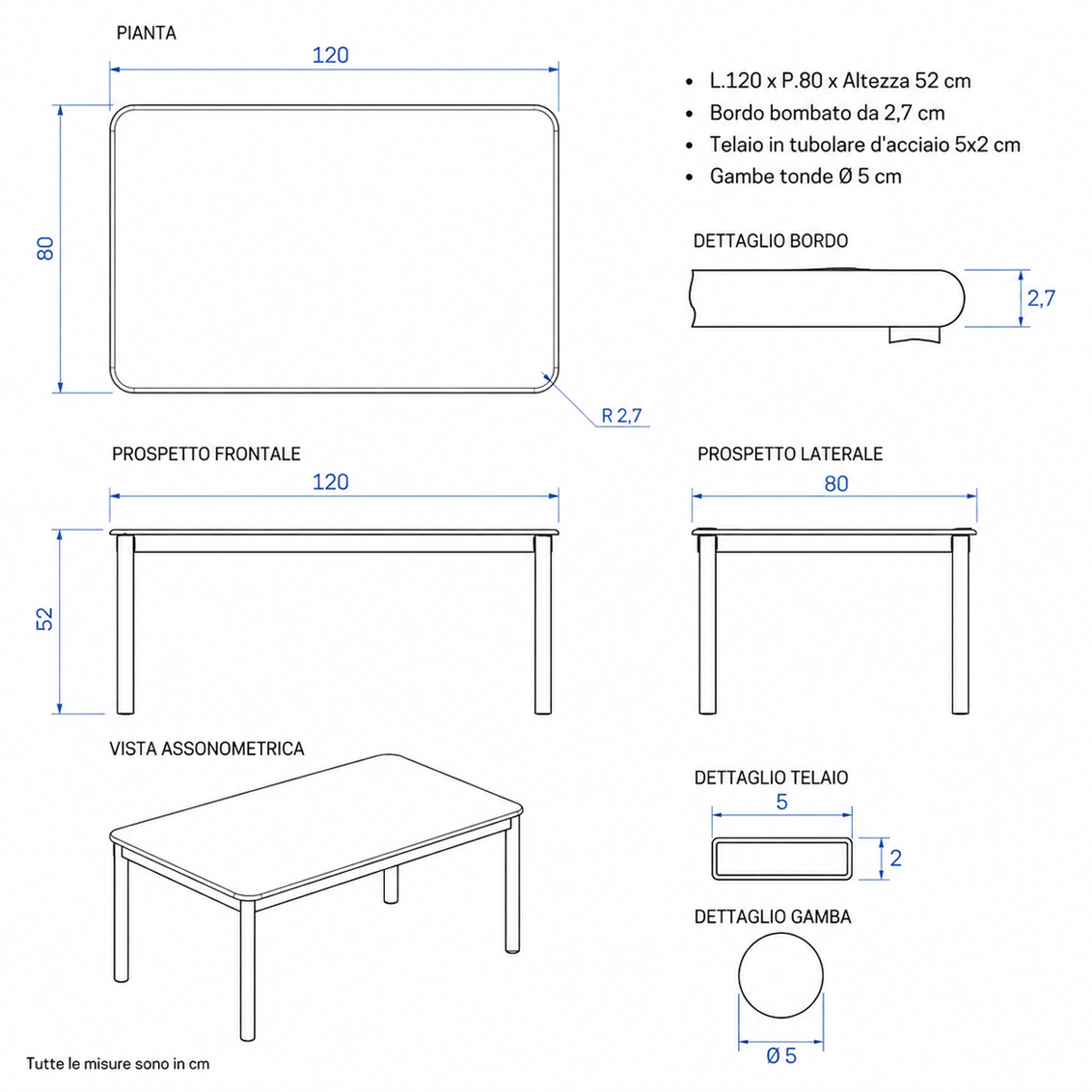Tavolo mensa 4 posti 120x80x52h ignifugo infanzia Bianco