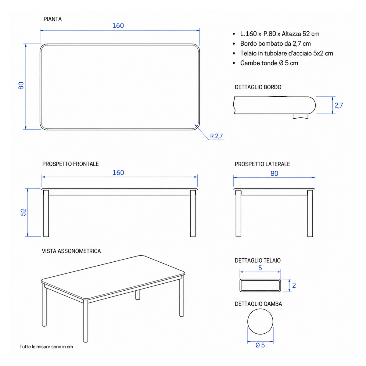 Tavoli Mensa 4 Posti Scuola Infanzia 160x80x52h Ignifugo Bianco