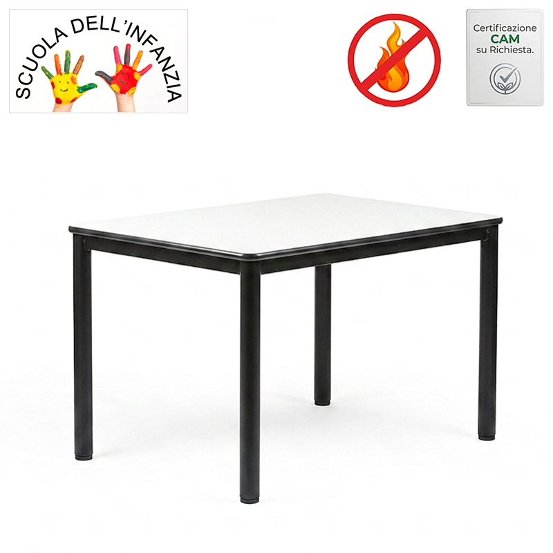Tavoli Mensa 4 Posti Scuola Infanzia 160x80x52h Ignifugo Bianco