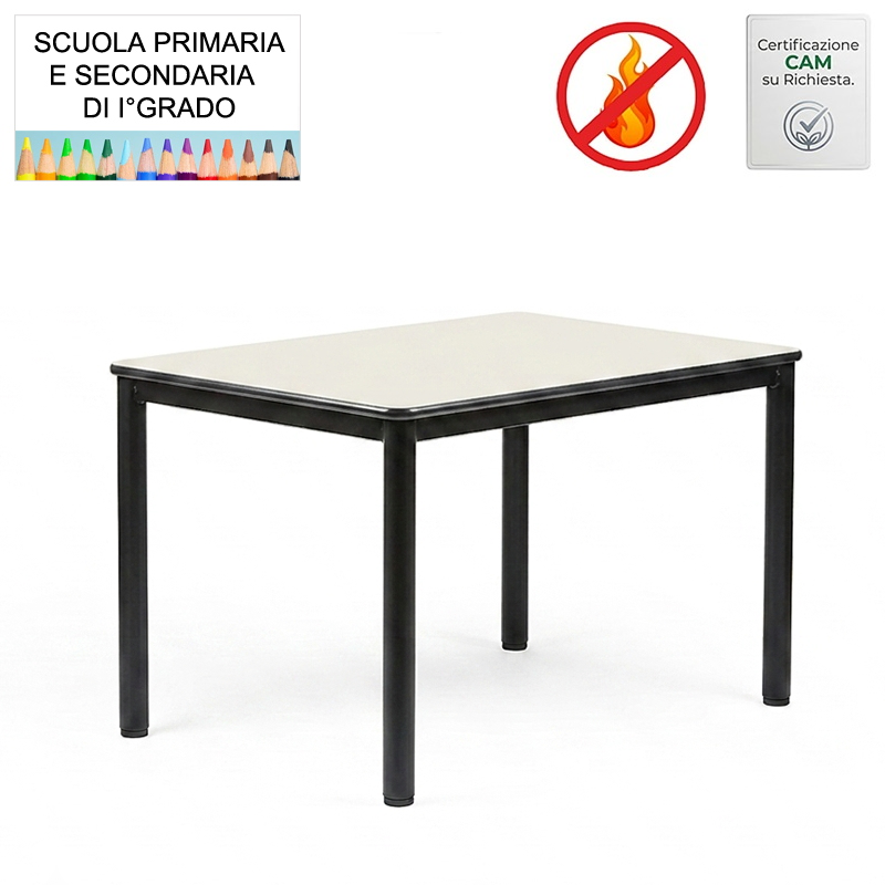 Tavolo Mensa 4 Posti 120x80x70h Ignifugo Secondaria I Grado Avorio