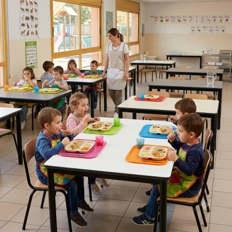 Tavoli Mensa 4 Posti Scuola Infanzia 160x80x52h Ignifugo Bianco