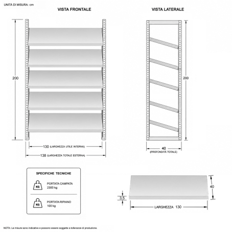 Scaffale Picking 5 Piani Inclinati cm.L.138xP.40xH.200 | Gaesco 