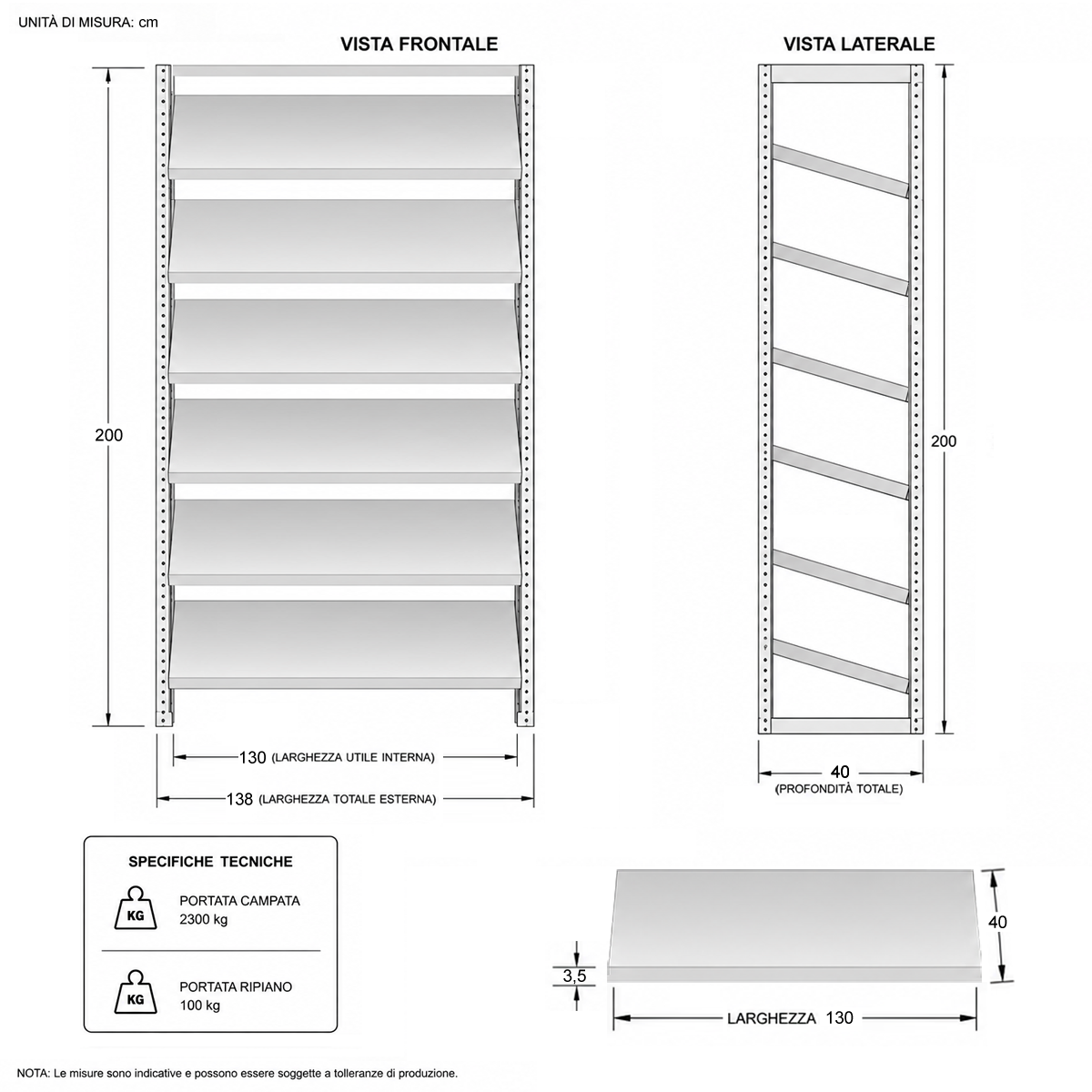 Scaffale Picking 7 Piani Inclinati cm.L.138xP.40xH.200 | Gaesco 