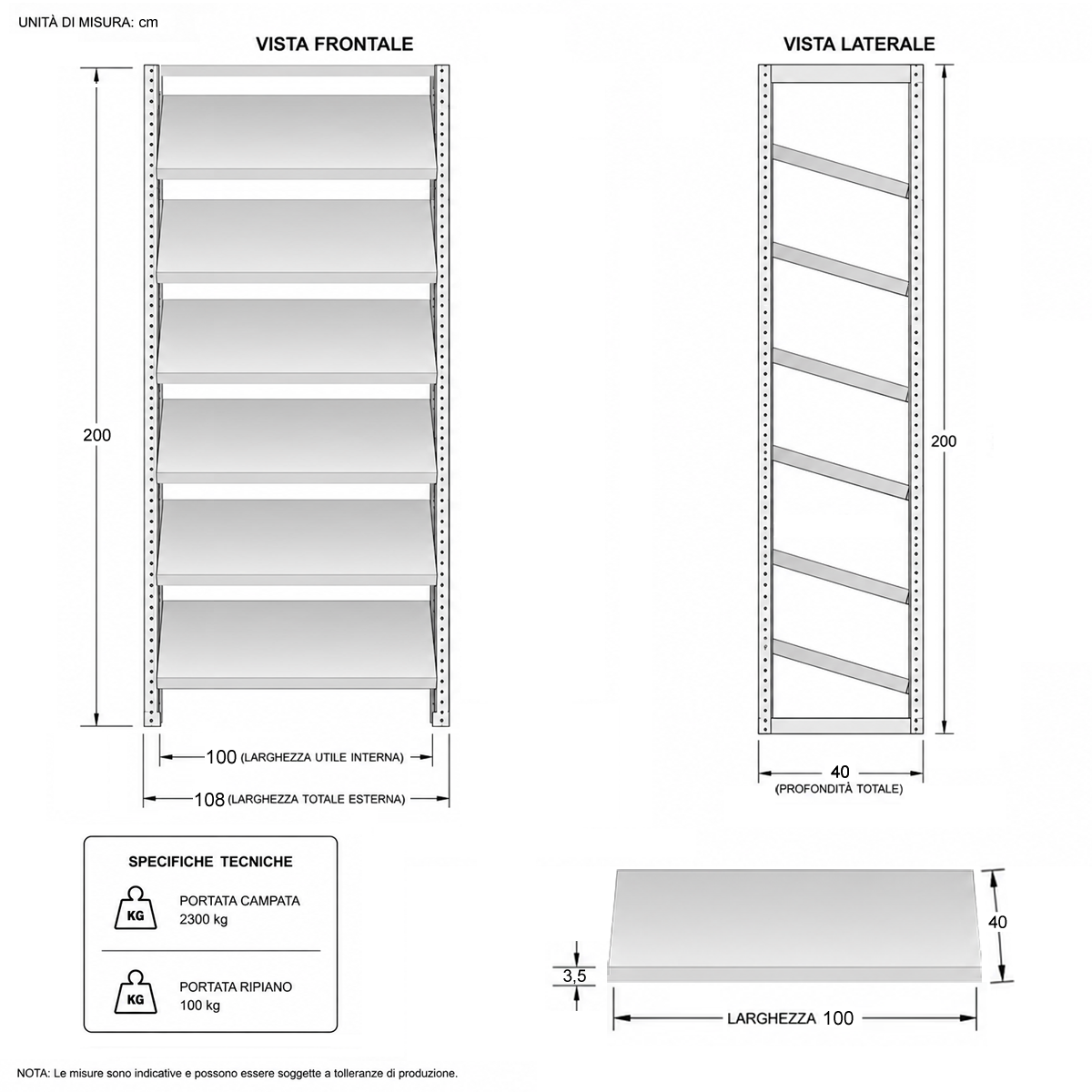 Scaffale Picking 7 Piani Inclinati cm.L.108xP.40xH.200 | Antracite