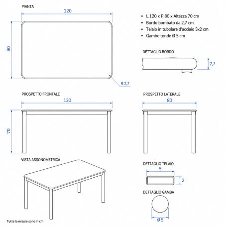 Tavoli mensa 4 posti / cm. L.120xP.80xH.70 Scuola secondaria 1 Grado GRIGIO