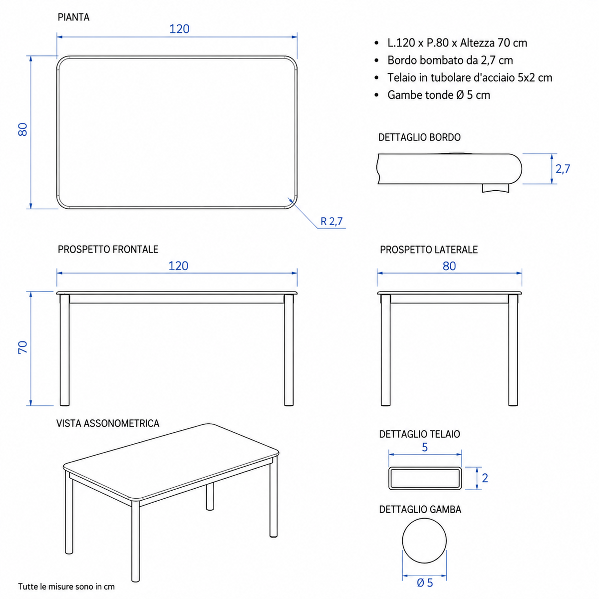 Tavoli mensa 4 posti / cm. L.120xP.80xH.70 Scuola secondaria 1 Grado GRIGIO