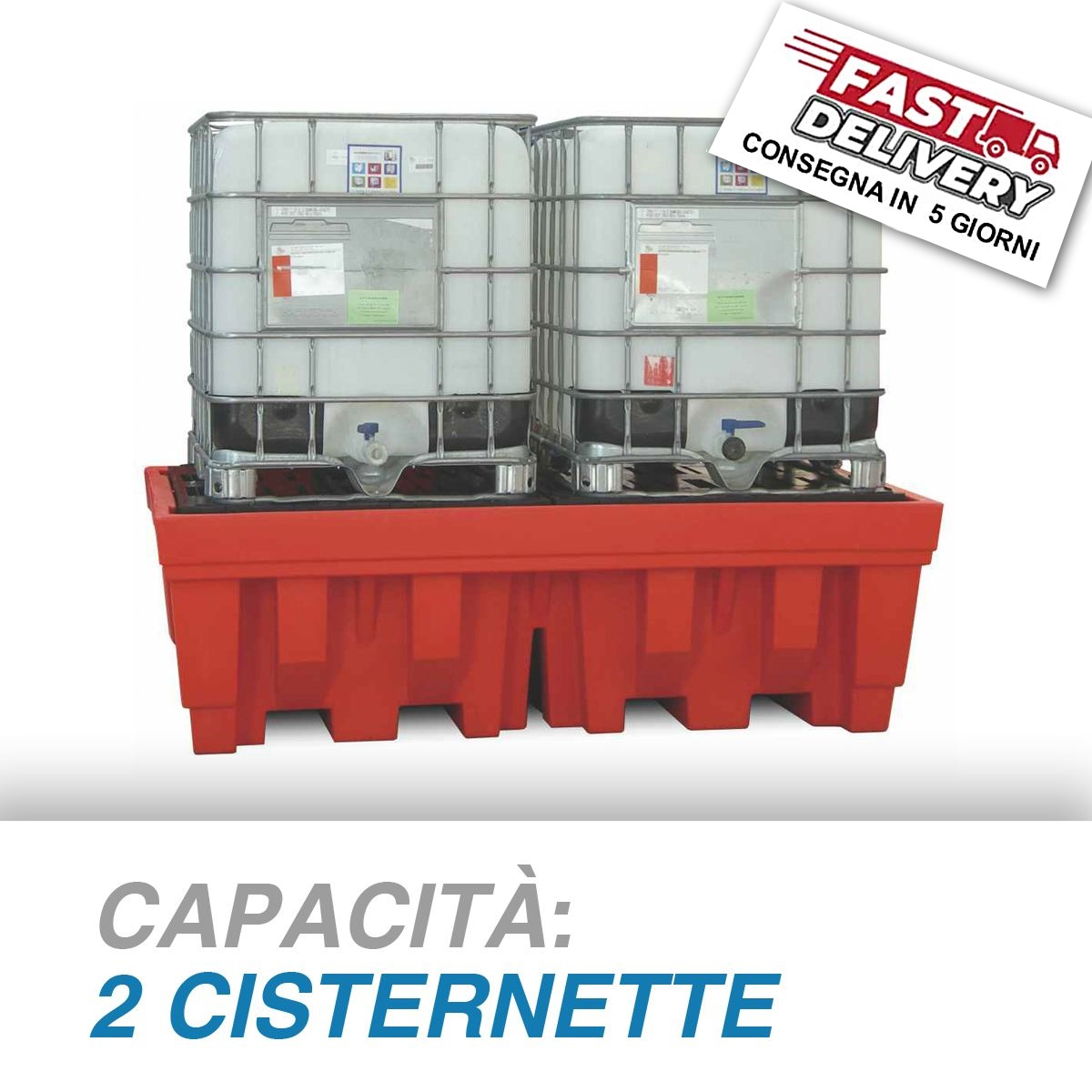 Vasca contenimento con griglia in plastica (PE) / Per 2 cisternette IBC da 1000 Lt./ PROMO