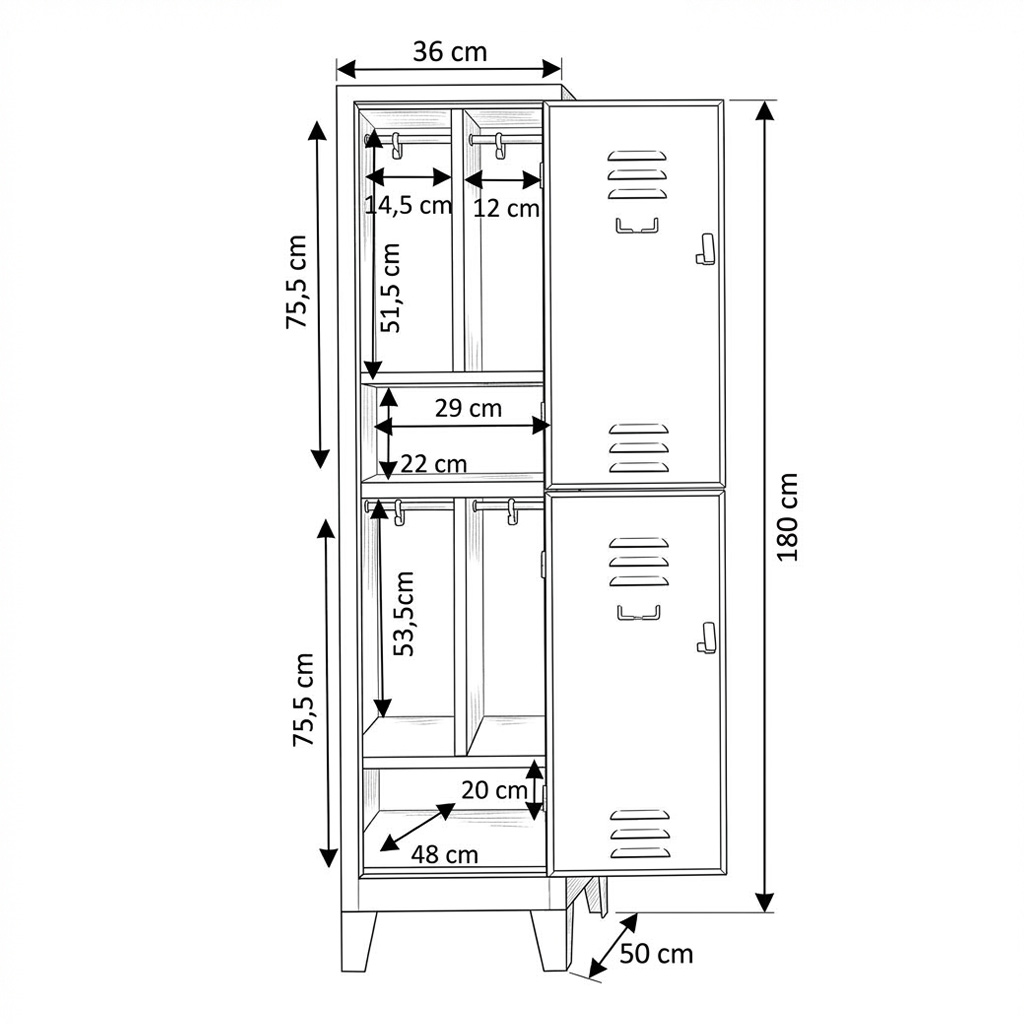 Armadio Spogliatoio Express Large 2 Posti Portascarpe L.36xP.50xH.180 cm