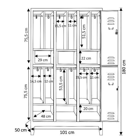 Armadio Spogliatoio Express Large 6 Posti Portascarpe L.101xP.50xH.180 cm