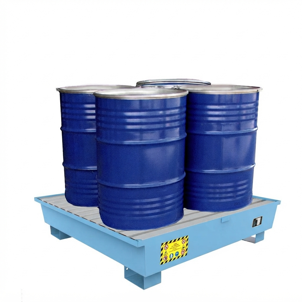 Vasca di Raccolta in Acciaio Basic Line per 4 Fusti da 200LT / Blu L.