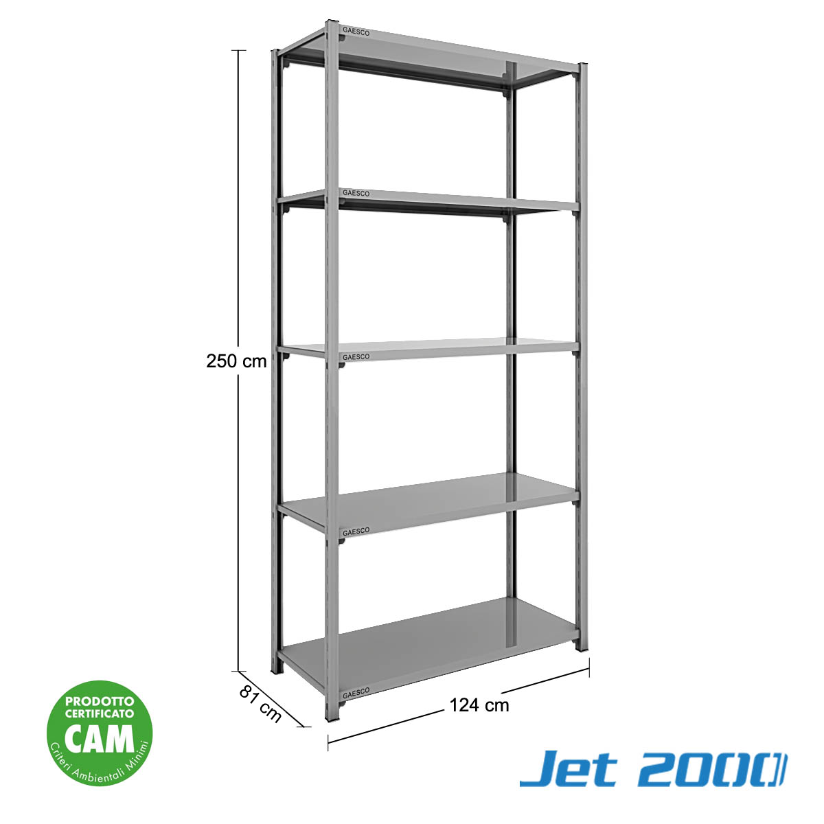 Scaffale a gancio 5 Ripiani JET2000 - cm. L.120xP.80xH.250