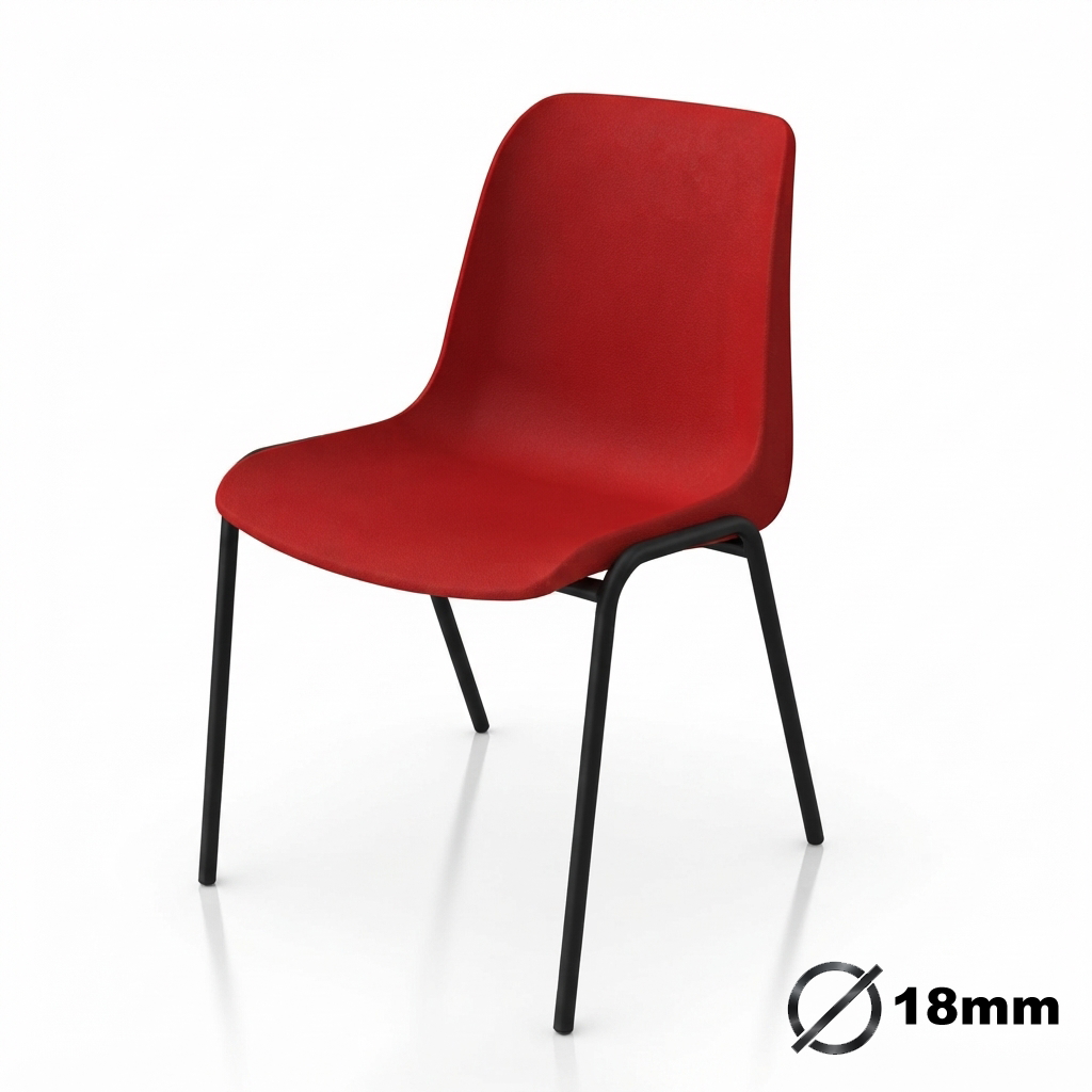 Sedia Ignifuga Tubo Ø 18 mm vern. Nero / cm. L.49xP.54xH79 (CAM) – Rosso Traff.