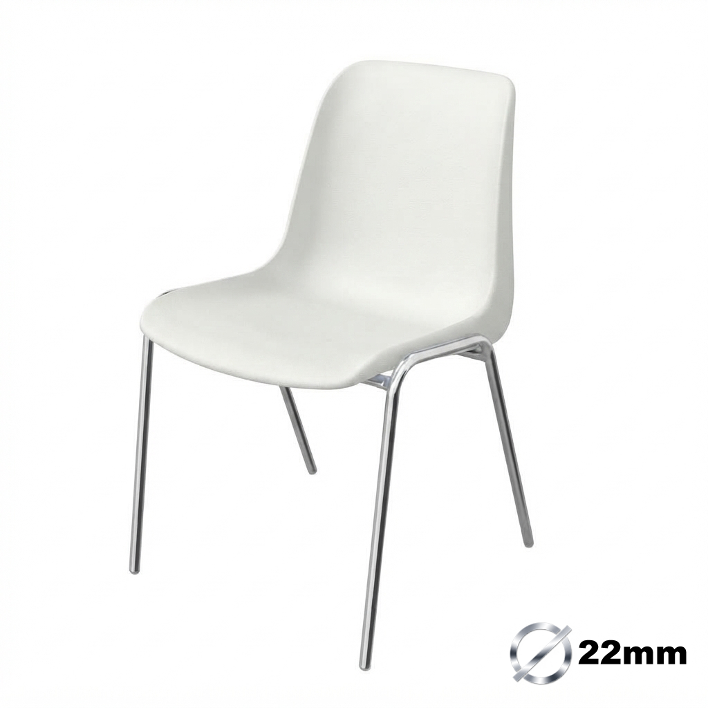 Sedia Ignifuga Tubo Ø 22 mm Crom. / cm. L.49xP.54xH79 (CAM) – Bianco Segn.