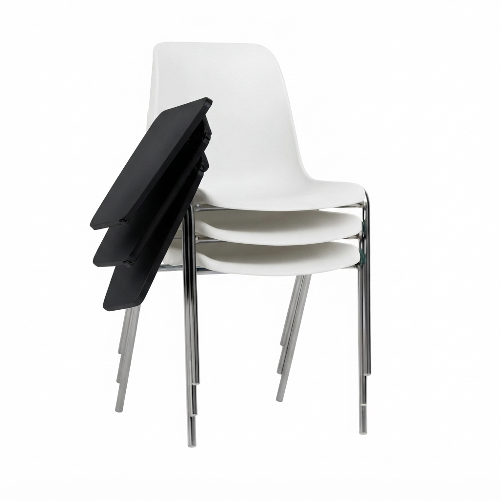 Sedia Ignif. c/tavoletta Tubo Ø 18 mm Crom. / cm. L.54xP.60xH79  – Bianco Segn.