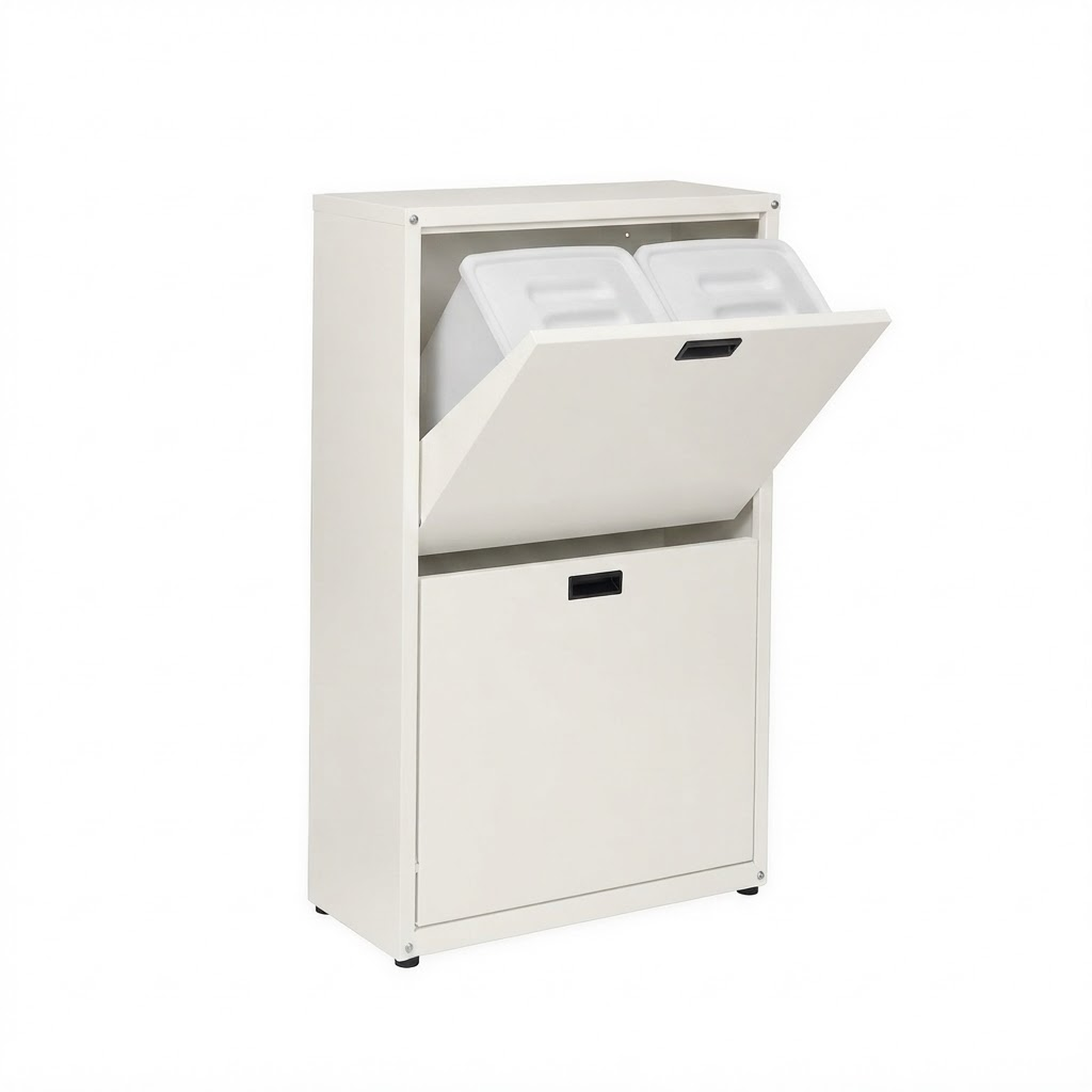 Pattumiera Raccolta Differenziata Zincoplastificata - 4 Cestini, L64xP26xH105 cm