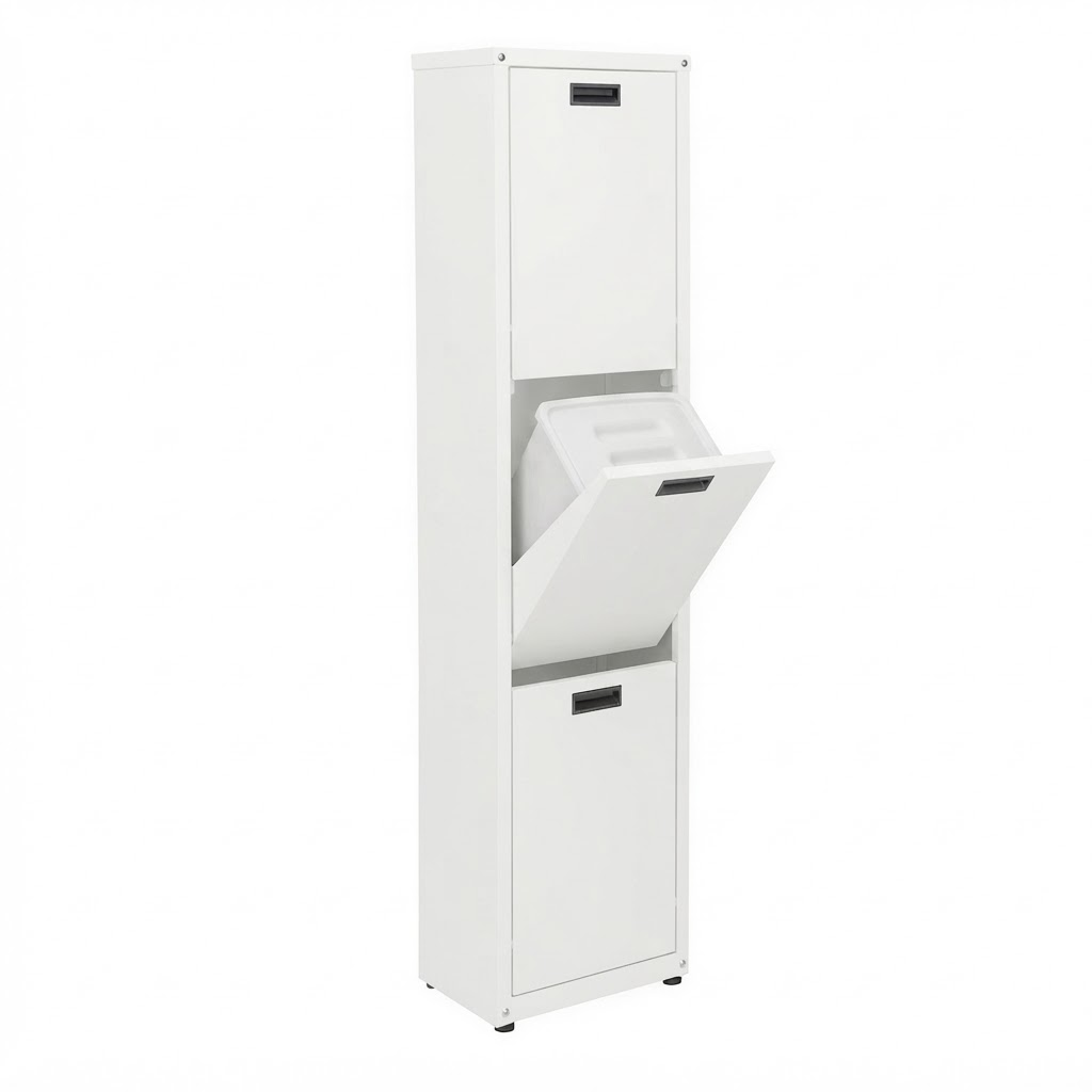 Pattumiera Raccolta Differenziata Zincoplastificata - 3 Cestini, L36xP26xH151 cm
