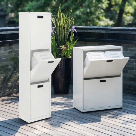 Pattumiera Raccolta Differenziata Zincoplastificata - 3 Cestini, L36xP26xH151 cm