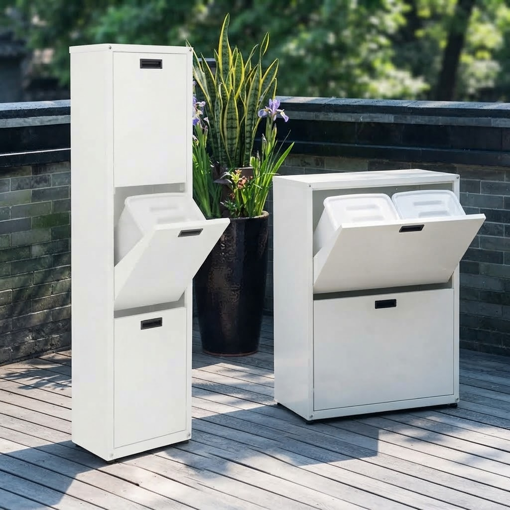 Pattumiera Raccolta Differenziata Zincoplastificata - 3 Cestini, L36xP26xH151 cm